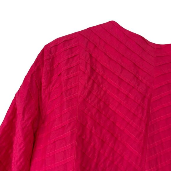 Chico's 100% Cotton Pleated Boxy 3/4 Sleeve Vibrant Pink Jacket Size 2 Large - Picture 7 of 12